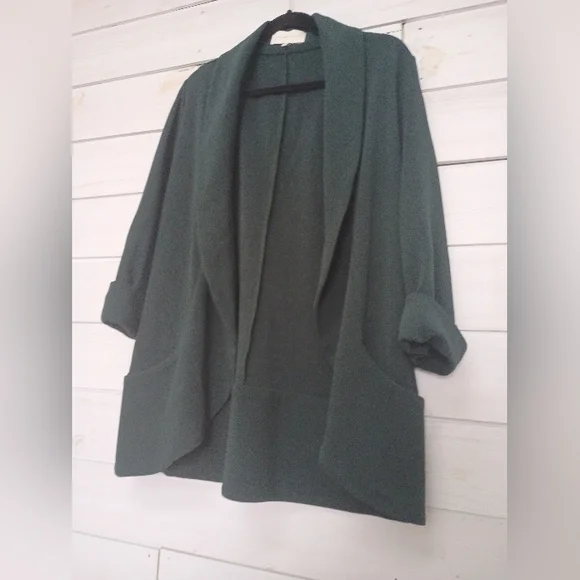 Frenchmauve Dark Green Open Front Knit Blazer - Picture 2 of 7